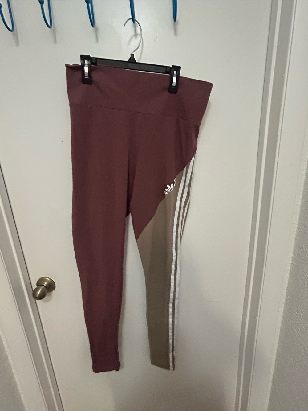 adidas women Maroon and Taupe Colorblock Leggings